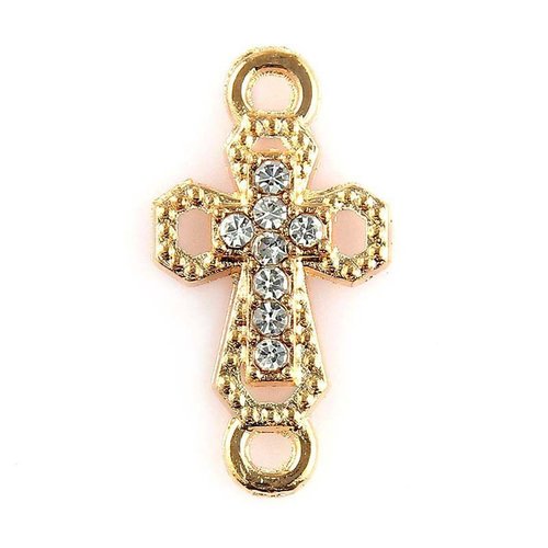 2pcs couleur or plaqué croix chrétienne chapelet crucifix deux 2 dans le trou du connecteur pendenti sku-43754