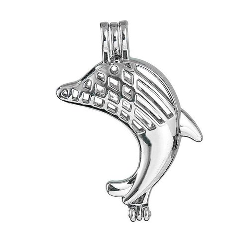 1pc ton argent plaqué poisson animal dolphin pearl creux médaillon pendentif cage de charme de bijou sku-43758