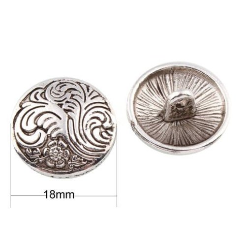 4pcs argent antique rond sans plomb métal fleur feuille bouton tchèque conclusions 18mm x 8mm trou 1 sku-43796