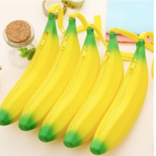 1pc jaune banane silicone étui à crayons les enfants de don de fruits stylo sacs sac à main le stock sku-44034