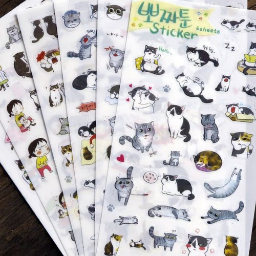 6 feuilles noir chat blanc la vie pvc coréen style transparent cartoon autocollant de l'artisanat de sku-44066