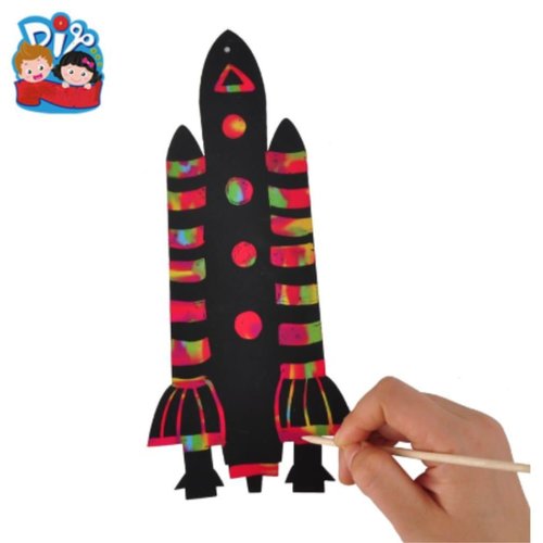 1pc fusée vaisseau de l'espace papier décor magique de dessin toy jeu à gratter kit enfants l'art de sku-44088