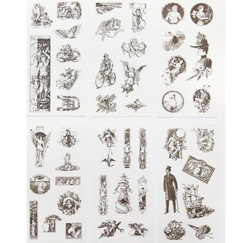 6 feuilles de définir vintage bohème noir d'encre calligraphique silhouette de papier blanc washi dé sku-44198