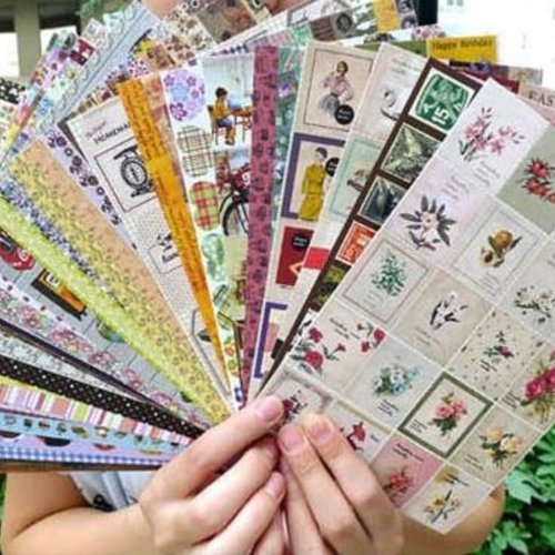 24 fiches de jeu de timbres label magazine papier fait à la main vintage décalque de l'artisanat des sku-44235