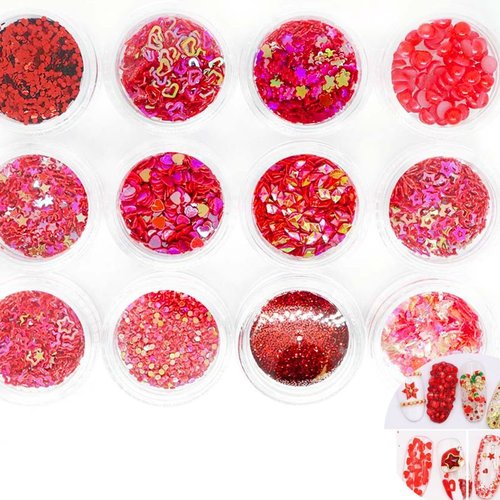 12 couleurs rouge bordeaux mix nail art paillettes holographiques chunky kit de cheveux manucure maq sku-44011