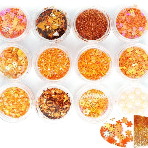 12 couleurs orange mix nail art paillettes holographiques chunky kit de cheveux manucure maquillage  sku-44012