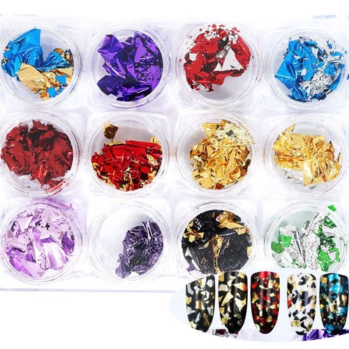 12 couleurs de mélange de morceaux de feuille nail art paillettes holographiques chunky kit de cheve sku-44028