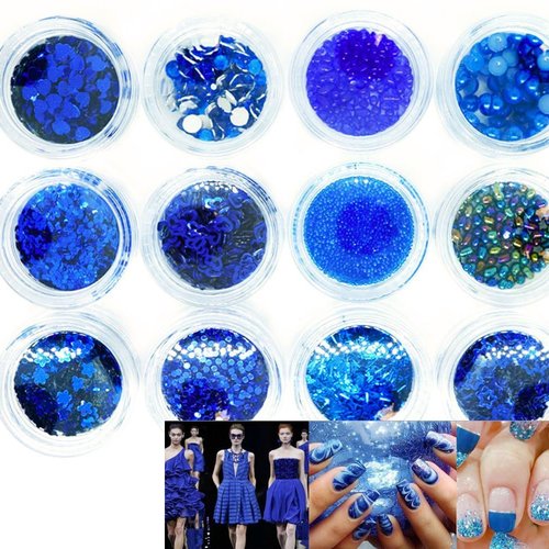 12 couleurs bleu royal mix nail art paillettes holographiques chunky kit de cheveux manucure maquill sku-44002
