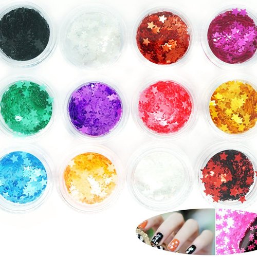 12 couleurs de mélange de star nail art paillettes holographiques chunky kit de cheveux manucure maq sku-44017