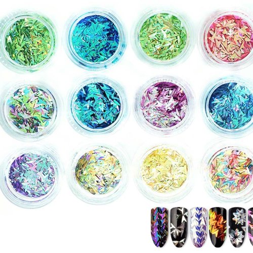 12 couleurs de mélange de flèche triangulaire nail art paillettes holographiques chunky kit de cheve sku-44018