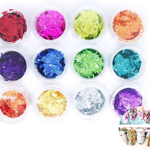 12 mélangent les couleurs rectangle rayé nail art paillettes holographiques chunky kit de cheveux ma sku-44019