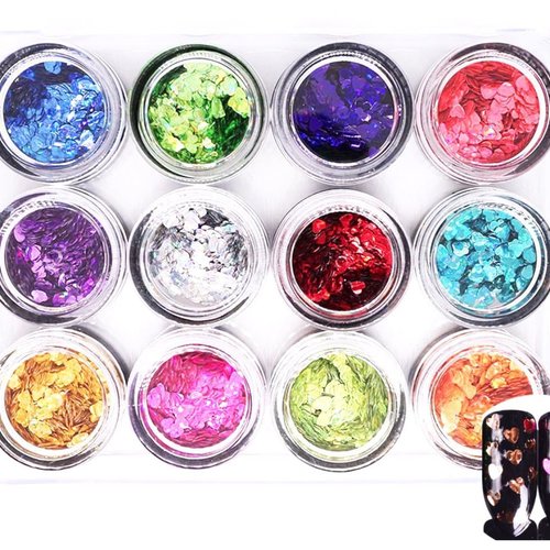 12 couleurs de mélange en forme de coeur nail art paillettes holographiques chunky kit de cheveux ma sku-44023