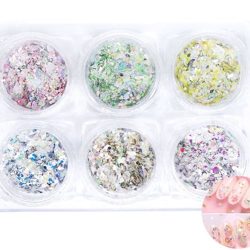6 couleurs d'argent de la moitié mix nail art paillettes holographiques chunky kit de cheveux manucu sku-44060
