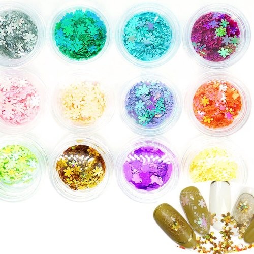 12 couleurs de mélange de flocon de neige nail art paillettes holographiques chunky kit de cheveux m sku-44009