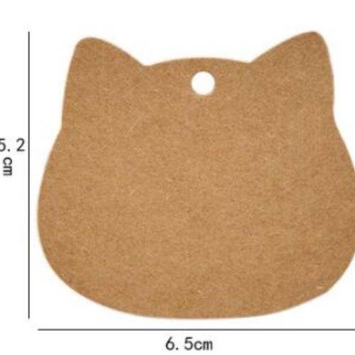 100pcs marron tête de chat animal de compagnie papier blanc label artisanat boutique de la pendaison sku-44244