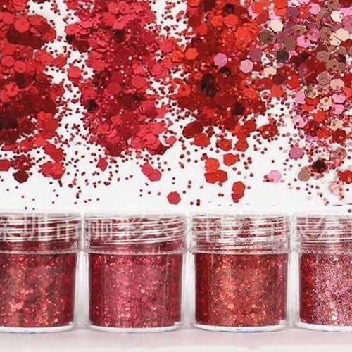 4pcs rouge rose mélanger ensemble nail art glitter powder hexagone kit de cheveux manucure maquillag sku-49168
