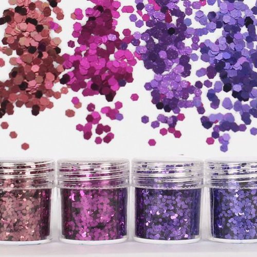 4pcs pourpre violet mélanger ensemble nail art glitter powder hexagone kit de cheveux manucure maqui sku-49169