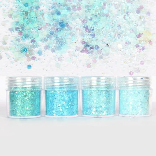 4pcs gel light bleu turquoise mélanger ensemble nail art glitter powder hexagone kit de cheveux manu sku-49175