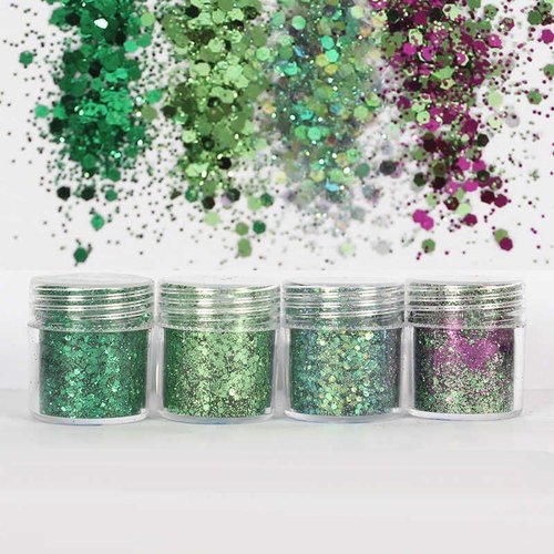 4pcs pourpre vert mélanger ensemble nail art glitter powder hexagone kit de cheveux manucure maquill sku-49176