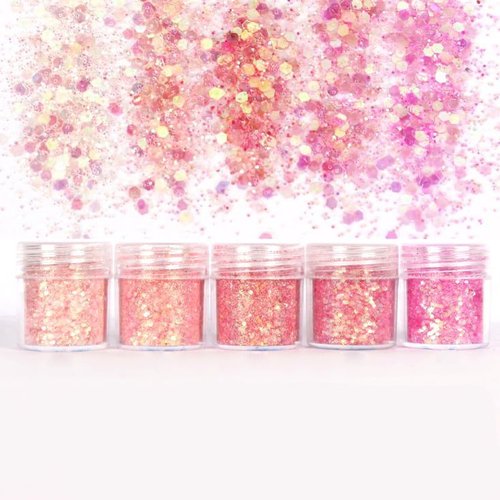5pcs rose mélanger ensemble nail art glitter powder hexagone kit de cheveux manucure maquillage pour sku-49179