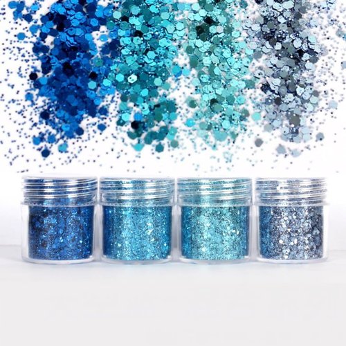 4pcs ciel bleu turquoise mélanger ensemble nail art glitter powder hexagone kit de cheveux manucure  sku-49181