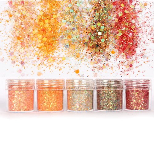 5pcs ab iris orange de l'automne mélanger ensemble nail art glitter powder hexagone kit de cheveux m sku-49183