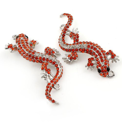 1pc ton argent plaqué lézard gecko deux 2 trous connecteur pendentif avec strass bijoux de fabricati sku-43741