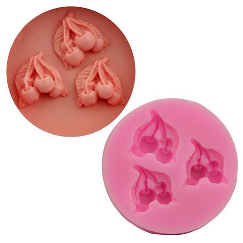 3 cherry rameaux à fruits de maison de poupée fée de la nourriture de la 3d en silicone de chocolat  sku-76384