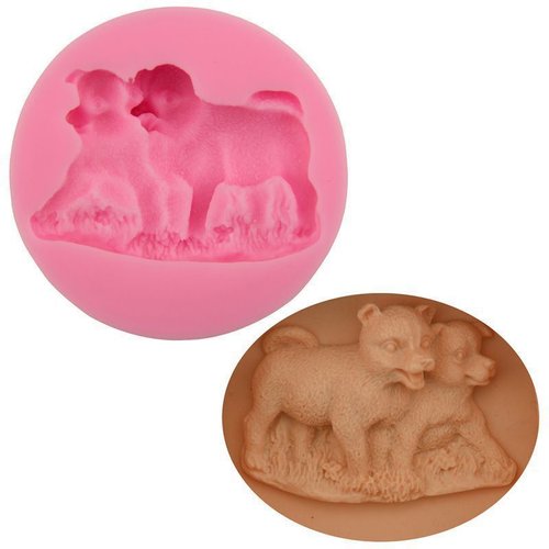 2 chiot chiens animaux familiers 3d en silicone de chocolat savon gâteau fondant l'argile de résine  sku-76475