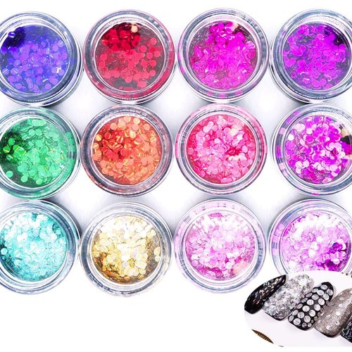 12 couleurs de mélange de rond à rayures nail art paillettes holographiques chunky kit de cheveux ma sku-44020