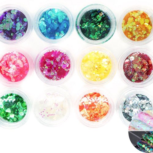 12 couleurs aurora mélange des cercles des nail art paillettes holographiques chunky kit de cheveux  sku-44007