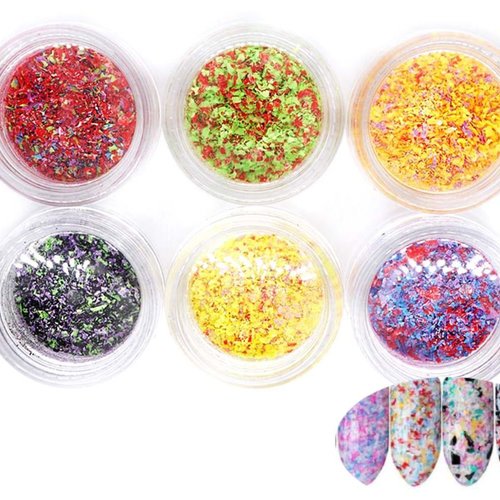 6 couleurs de mélange de morceaux irréguliers des confettis nail art paillettes holographiques chunk sku-44093