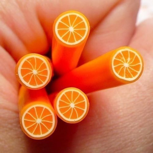 10pcs orange agrumes la pâte polymère fimo tranches de canne à cannes bâtons de nail art manucure sc sku-49459