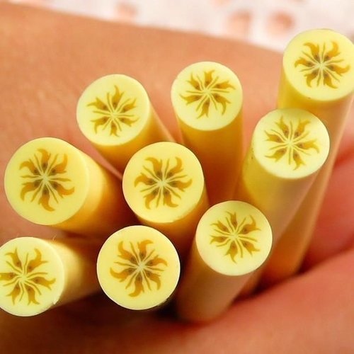 10pcs jaune banane fruit pâte polymère fimo tranches de canne à cannes bâtons de nail art manucure s sku-49461