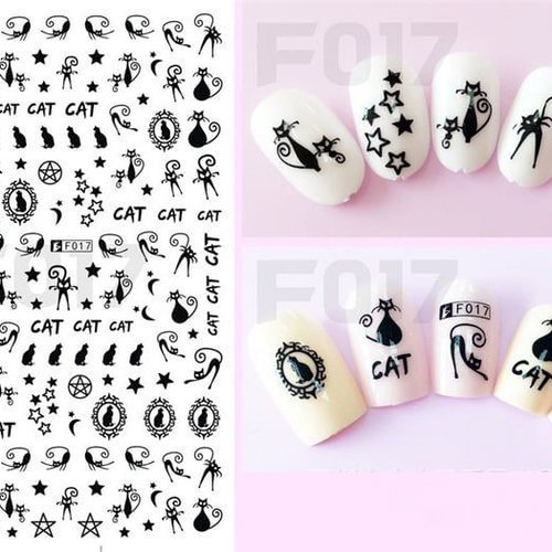 1 feuille de magie noire chat star icônes 3d nail art autocollant autocollants stickers appliques se sku-49301