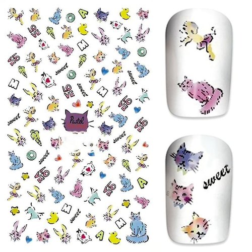 1 feuille de sweet love kitty chats 3d nail art autocollant autocollants stickers appliques set de b sku-49290