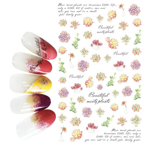 1 feuille de belles plantes succulentes fleurs 3d nail art autocollant autocollants stickers appliqu sku-49302