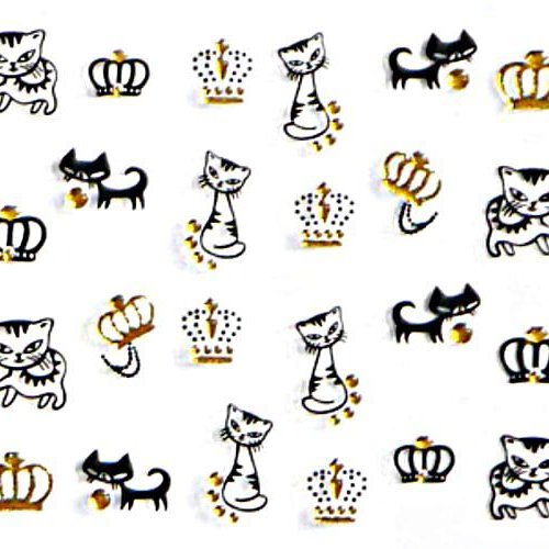 1 feuille d'or les chats noirs et les couronnes 3d nail art autocollant autocollants stickers appliq sku-49401