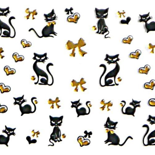 1 feuille d'or chat noir bowknot coeur 3d nail art autocollant autocollants stickers appliques set d sku-49402