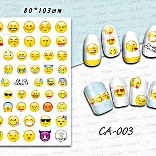1 feuille de sourire jaune emoji 3 3d nail art autocollant autocollants stickers appliques set de br sku-49417