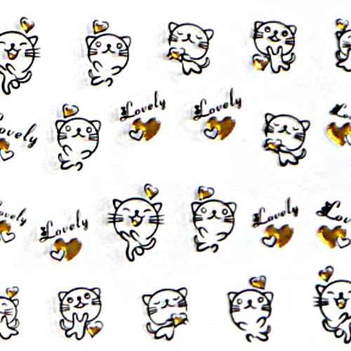 1 feuille d'or noir beau chat chaton 3d nail art autocollant autocollants stickers appliques set de  sku-49399