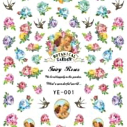 1 fiche botanique vintage jardins de fées roses 3d nail art autocollant autocollants stickers appliq sku-49391