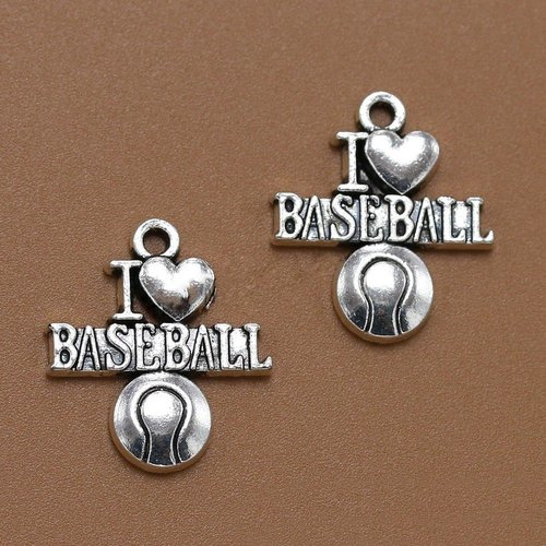 6pcs antique en métal argenté sport que j'aime le baseball pendentif bijoux en conclusions 22mm x 19 sku-43735