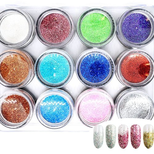 12 couleurs de mélange de micro-points nail art glitter powder chunky kit de cheveux manucure maquil sku-44029