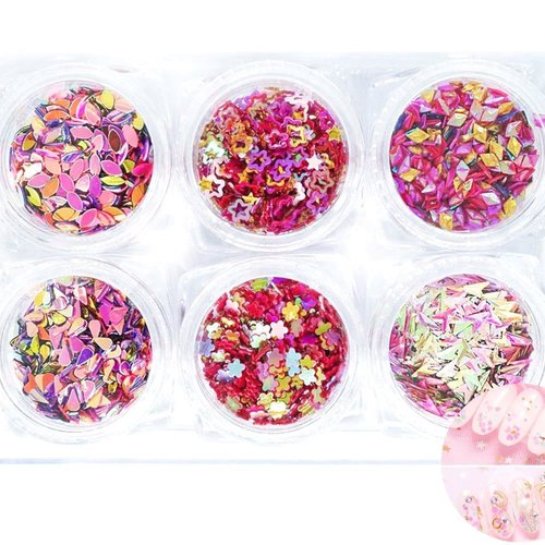 6 couleurs rouge rose ab mix nail art paillettes holographiques chunky kit de cheveux manucure maqui sku-44057