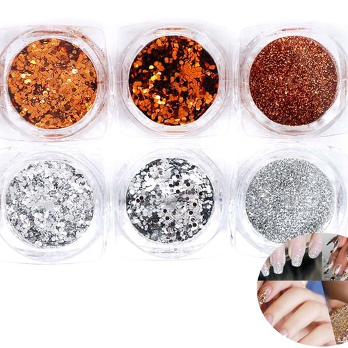 6 couleurs de bronze argent mix tour nail art paillettes holographiques chunky kit de cheveux manucu sku-44094