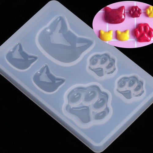 1pc transparent 6 têtes de chat animal par les pattes de silicone animaux cabochon de fabrication de sku-49484