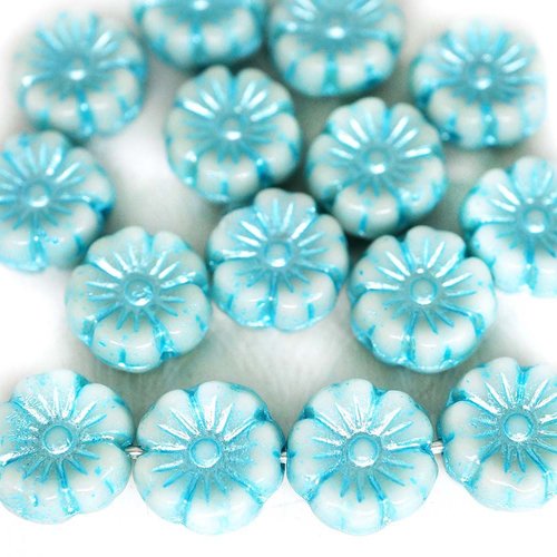 20pcs picasso turquoise bleu clair patine de lavage à plat pièce rond de fleurs d'anémone focal pend sku-49386