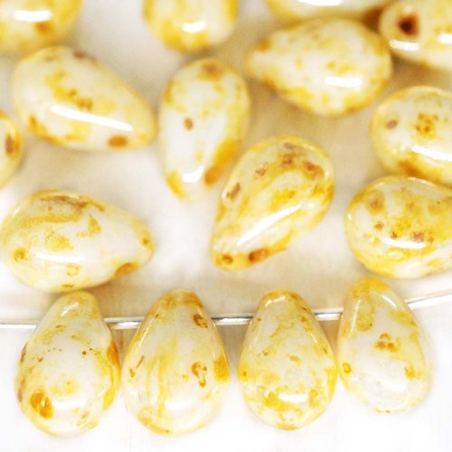 20pcs picasso miel blanc lustre rond en forme de larme verre tchèque perles rondes de de de 9mm x 6m sku-49407
