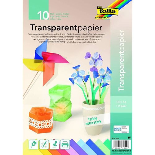 Papier transparent - 115g / m2 - a4 - 10 feuilles en 10 couleurs folia bringmann sku-117069